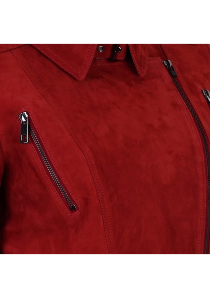 Akadia Kırmızı Kadın Süet Deri Ceket modelleri