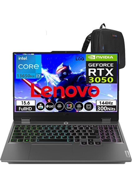 Loq 15IRX9 Intel Core I7-13650HX 16GB Ddr5 Ram 2tb SSD RTX3050 6gb 144Hz WINDOWS11PRO 15.6" Fhd Taşınabilir Bilgisayar 883DV00AFTR35+WEBLEGELSINÇANTA