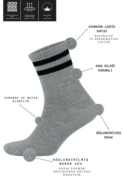 Kral Socks Erkek - Kadın Çizgili Kolej Tenis Çorabı Pamuklu Terletmez Çorap