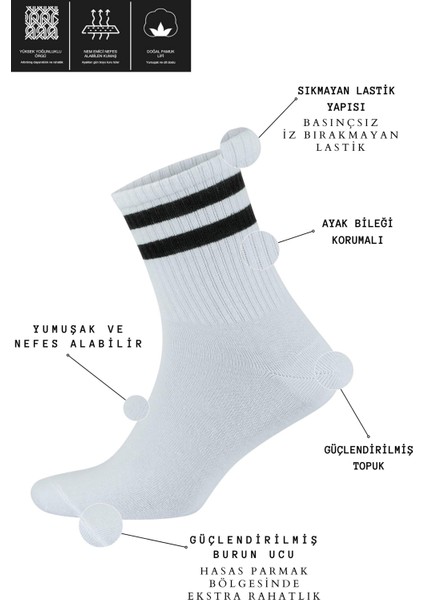 Kral Socks Erkek - Kadın Çizgili Kolej Tenis Çorabı Pamuklu Terletmez Çorap