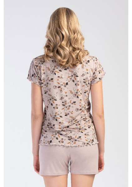 Kadın Vıscon V Yaka Kısa Kol Şortlu Pijama Takım , 311349