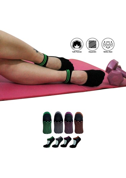 4 Çift Pamuklu Renkli Kaymaz Taban Silikon Baskılı Yoga Fitness Pilates Ve Aktivite Kadın Çorabı fiyatları