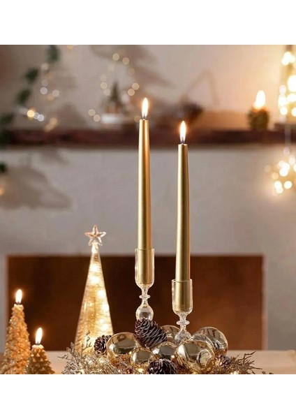 Mum Dore Altin Sari 2 Adet Silindir Konik Uzun Ince Konik 2'li Gül Candle