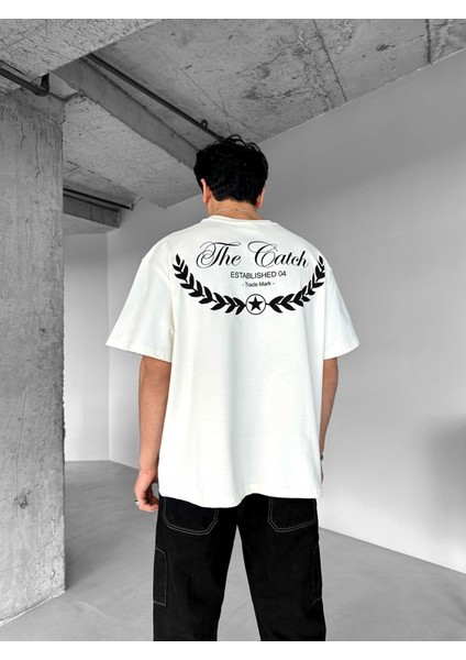 Erkek %100 Pamuk Baskılı Oversize T-Shirt Dokulu Kalın Bisiklet Yaka Ekru fiyatları
