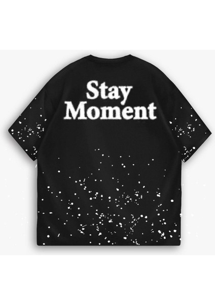 Erkek %100 Pamuk Ipli Bisiklet Yaka Oversize Dokulu Baskılı T-Shirt Siyah