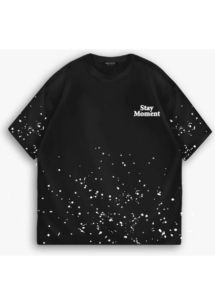 Erkek %100 Pamuk Ipli Bisiklet Yaka Oversize Dokulu Baskılı T-Shirt Siyah