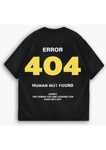 Erkek Ipli Fitilli Yazlık Bisiklet Yaka Oversize "error 404" Baskılı Iki Iplik T-Shirt Siyah