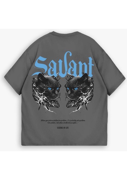 Erkek %100 Pamuk Dokulu Yazlık Oversize Baskılı Bisiklet Yaka T-Shirt Füme