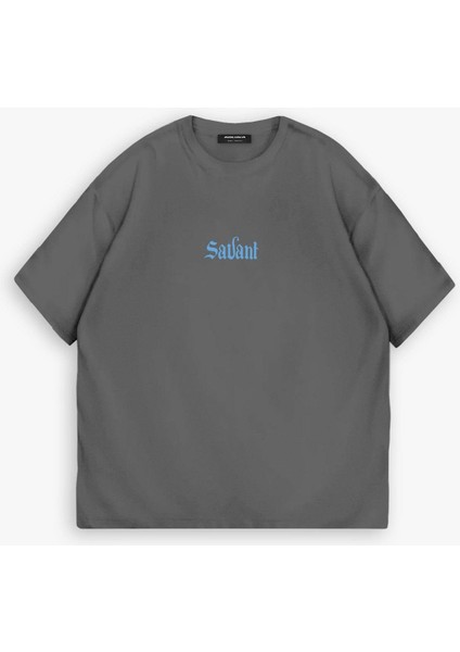 Erkek %100 Pamuk Dokulu Yazlık Oversize Baskılı Bisiklet Yaka T-Shirt Füme
