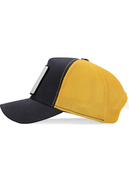V1 Trucker Ayı - 6 Kod Logolu Unisex Koyu Antrasit-Sarı Şapka (Cap)