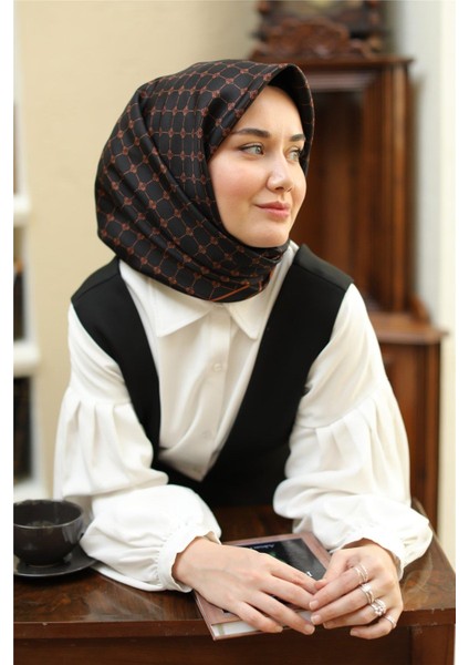 Twill Ipek Eşarp - 11393-28 Siyah Bakır