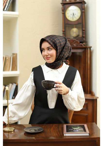 Twill Ipek Eşarp - 11393-28 Siyah Bakır