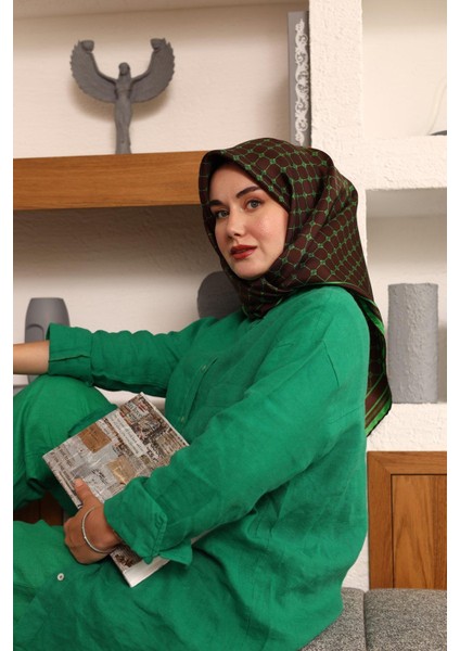 Twill Ipek Eşarp - 11393-49 Acı Kahve Yeşil fırsatları