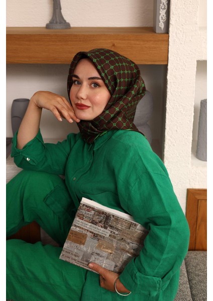 Twill Ipek Eşarp - 11393-49 Acı Kahve Yeşil indirimleri