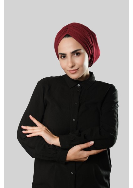 Bordo Drapeli Salaş Tesettür Bone Sandy Büzgülü 2315_16