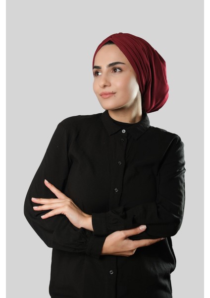 Bordo Drapeli Salaş Tesettür Bone Sandy Büzgülü 2315_16