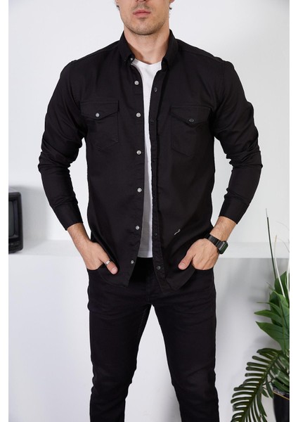 Erkek Slim Fit Kot Gömlek