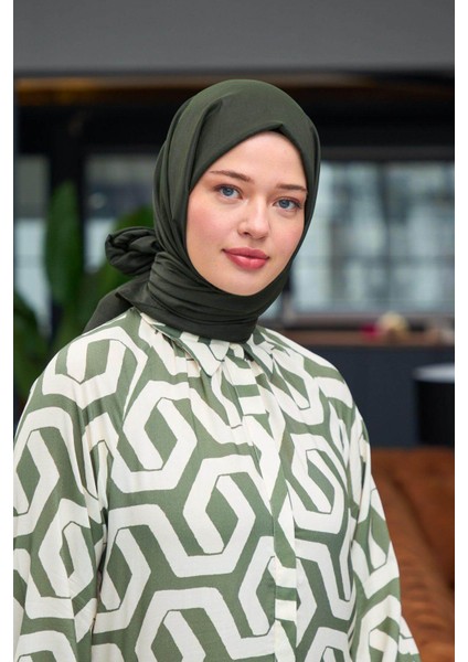 Düz Desen Vual Şal Haki Vual Ipek Şal - 9800-01
