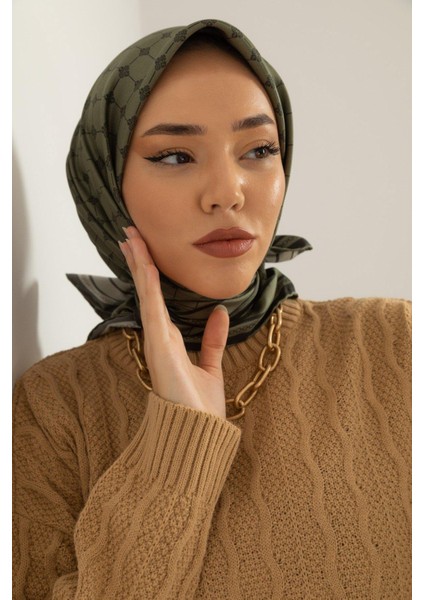 Twill Ipek Eşarp - 11393-12 Haki Yeşil