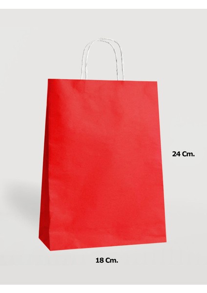 Büküm Saplı Kraft Kağıt Çanta Karton Hediyelik Poşet Torba - Kırmızı - 18X24 Cm. - 5 Adetlik Paket