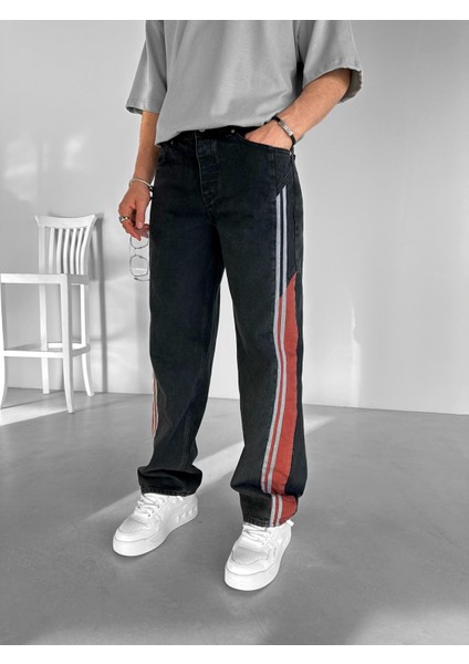Erkek %100 Pamuk Baggy Fit Retro Line Jean Siyah fiyatları