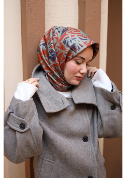 Twill Ipek Eşarp - 11419-46 Lacivert Kiremit