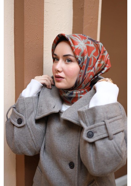 Twill Ipek Eşarp - 11419-46 Lacivert Kiremit