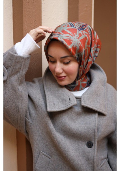 Twill Ipek Eşarp - 11419-46 Lacivert Kiremit