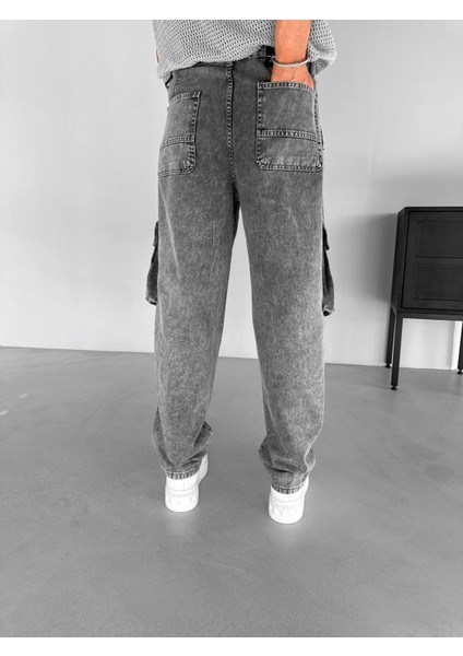 Erkek %100 Pamuk Ipli Baggy Kargo Patch Detaylı Pantolon Antrasit