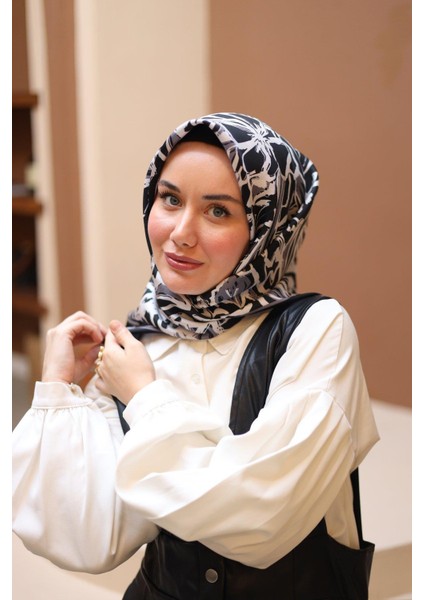 Twill Ipek Eşarp - 11419-40 Siyah Gri