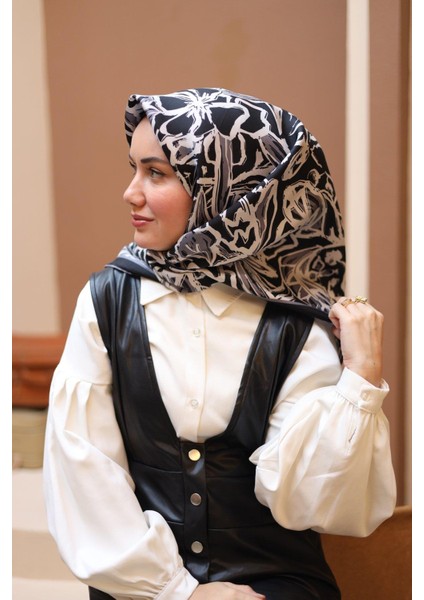 Twill Ipek Eşarp - 11419-40 Siyah Gri modelleri