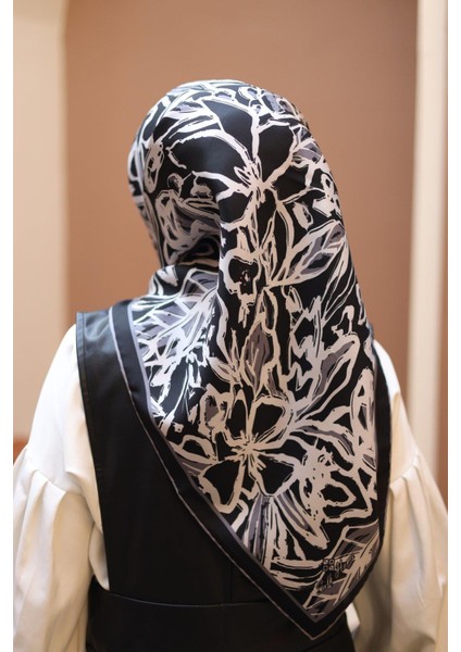 Twill Ipek Eşarp - 11419-40 Siyah Gri indirimleri