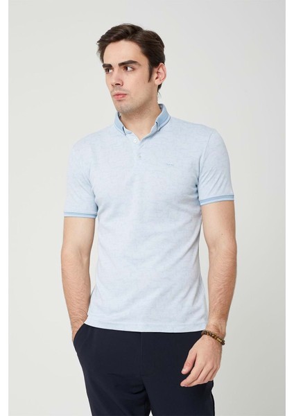 Erkek Yakalı Buz Mavi Tshirt