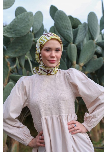 Lunaliner Desen Soft Eşarp Hardal Bordo 1166-13
