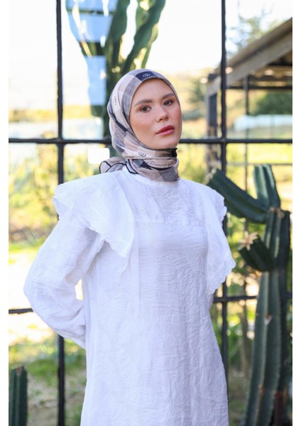 Logo Desen Soft Eşarp Füme 1162-12