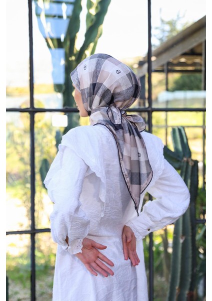Logo Desen Soft Eşarp Füme 1162-12