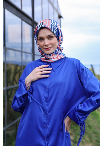 Lunaliner Desen Soft Eşarp Turuncu Lacivert 1166-01