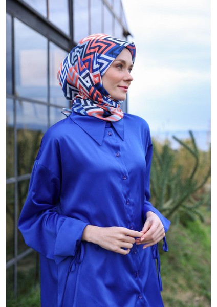Lunaliner Desen Soft Eşarp Turuncu Lacivert 1166-01