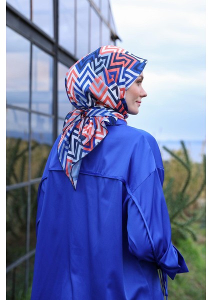 Lunaliner Desen Soft Eşarp Turuncu Lacivert 1166-01