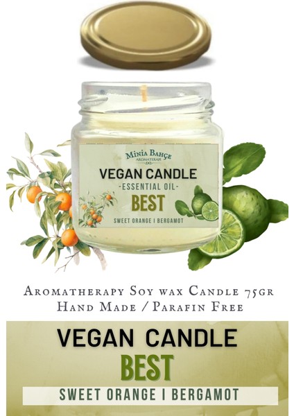 Aromaterapi Vegan Soyawax Mumu, Best , Portakal ve Bergamot, 75GR