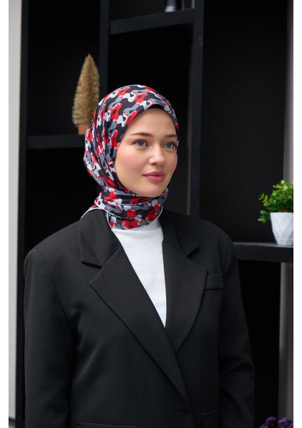 Harmony Collection Soft Eşarp Siyah Kırmızı 1178-11