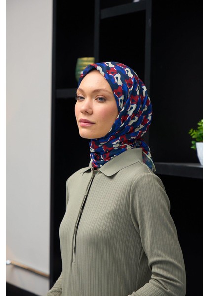 Harmony Collection Soft Eşarp Lacivert Kırmızı 1178-13
