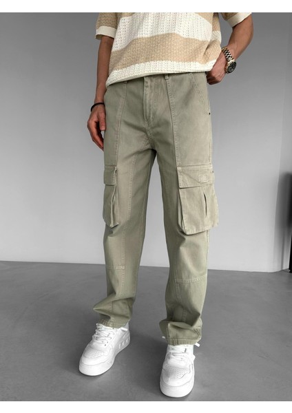 Erkek %100 Pamuk Ipli Baggy Kargo Patch Detaylı Pantolon Haki modelleri