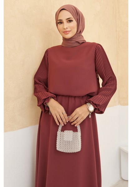 Kolları Piliseli Etek Tunik Takım - Gül Kurusu