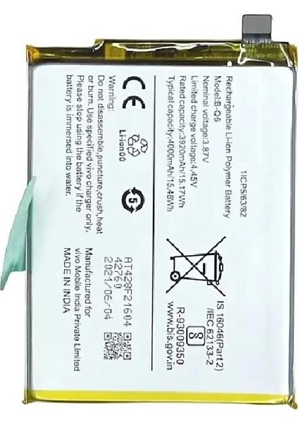 Vivo V21E ile Uyumlu Ithal Pil V2061