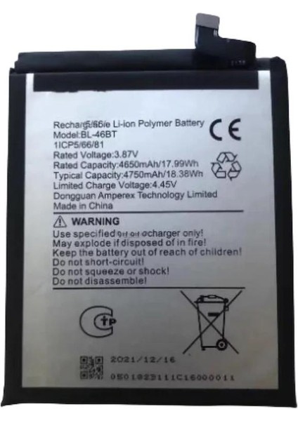 Tecno Camon 18 ile Uyumlu Ithal Pil BL-46BT