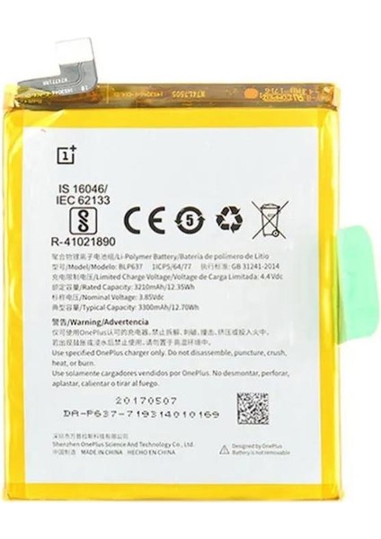One Plus 5 ile Uyumlu Ithal Pil BL637