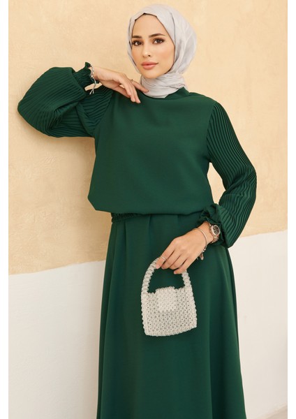Kolları Piliseli Etek Tunik Takım - Zümrüt