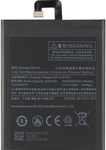 Xiaomi Mi Note 3 BM3A ile Uyumlu Ithal Pil