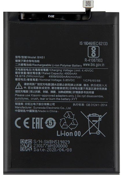 Xiaomi Redmi 8 BN51 ile Uyumlu Ithal Pil